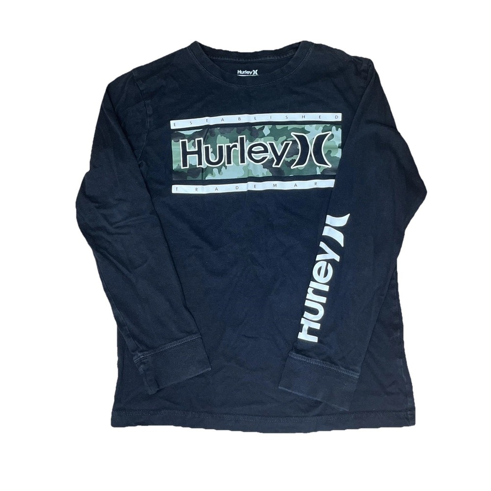 Hurley Boys Long Sleeve T-Shirt Black Camo Logo Boys 12-13 Years